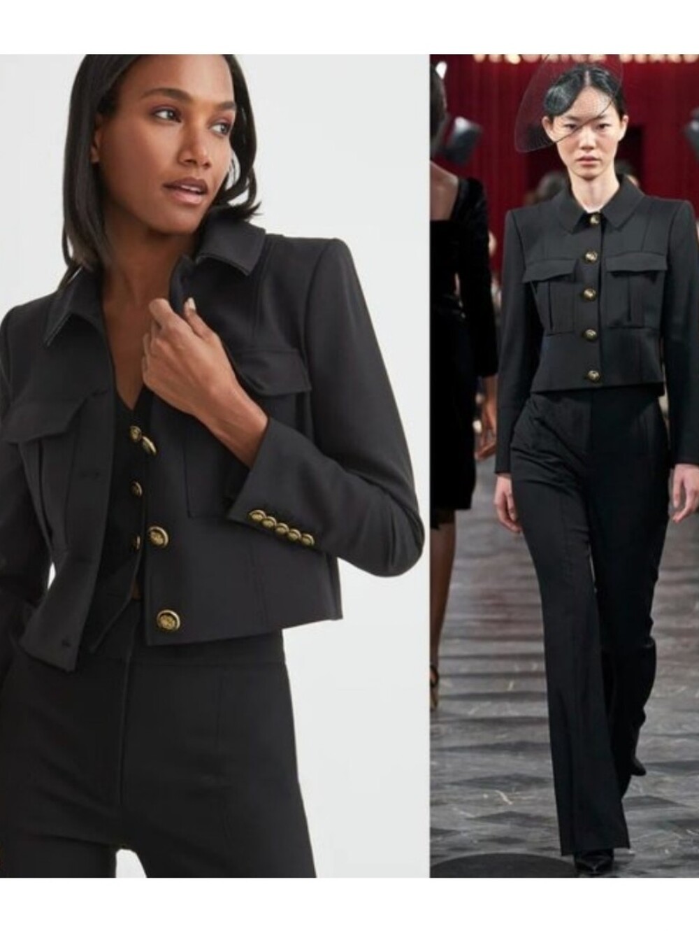 Veronica Beard Fulham Wool Blend Cropped Structured Jacket Crest Buttons
